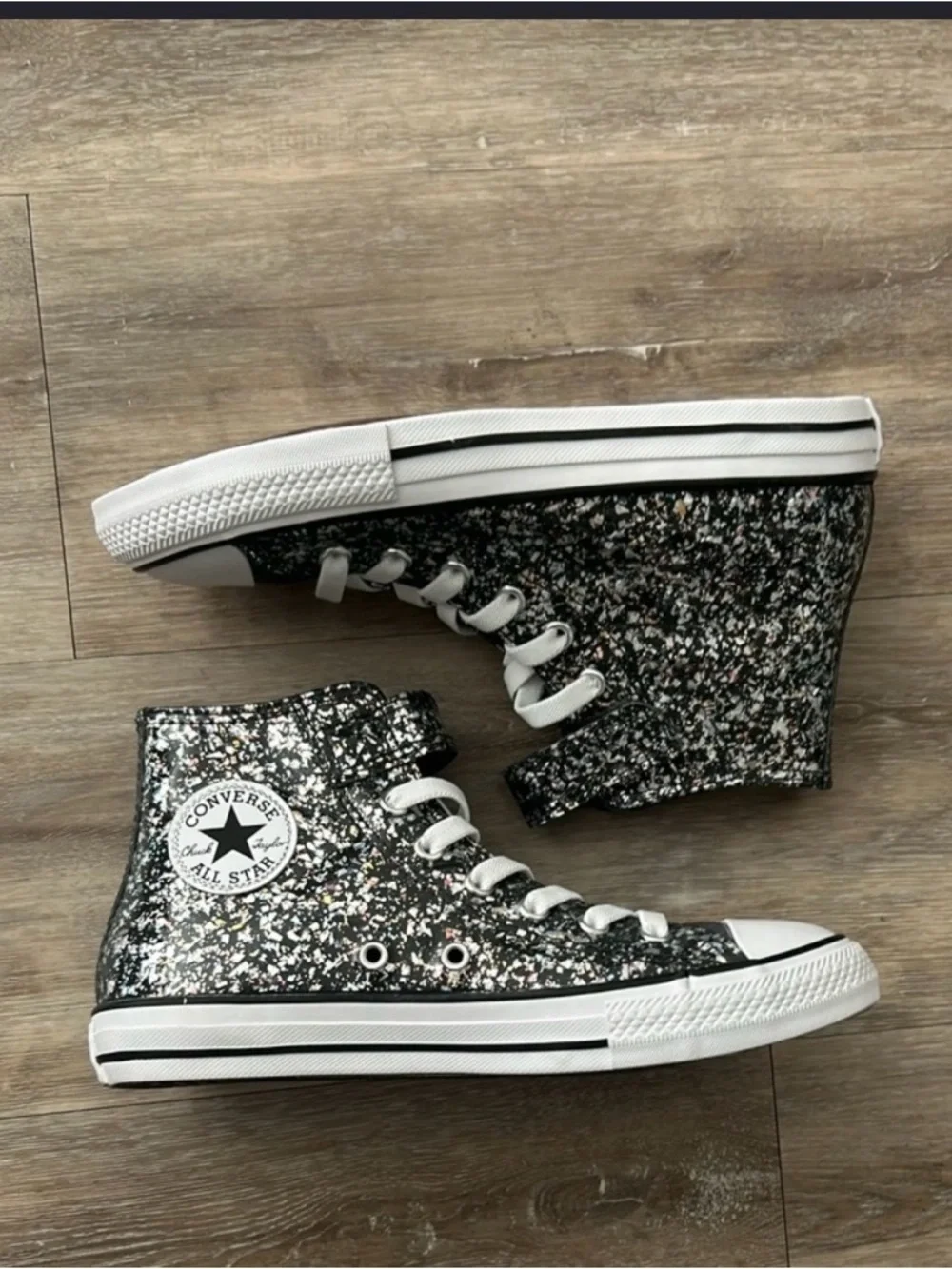 Converse High Top Sneakers - Black with Silver & White Glitter